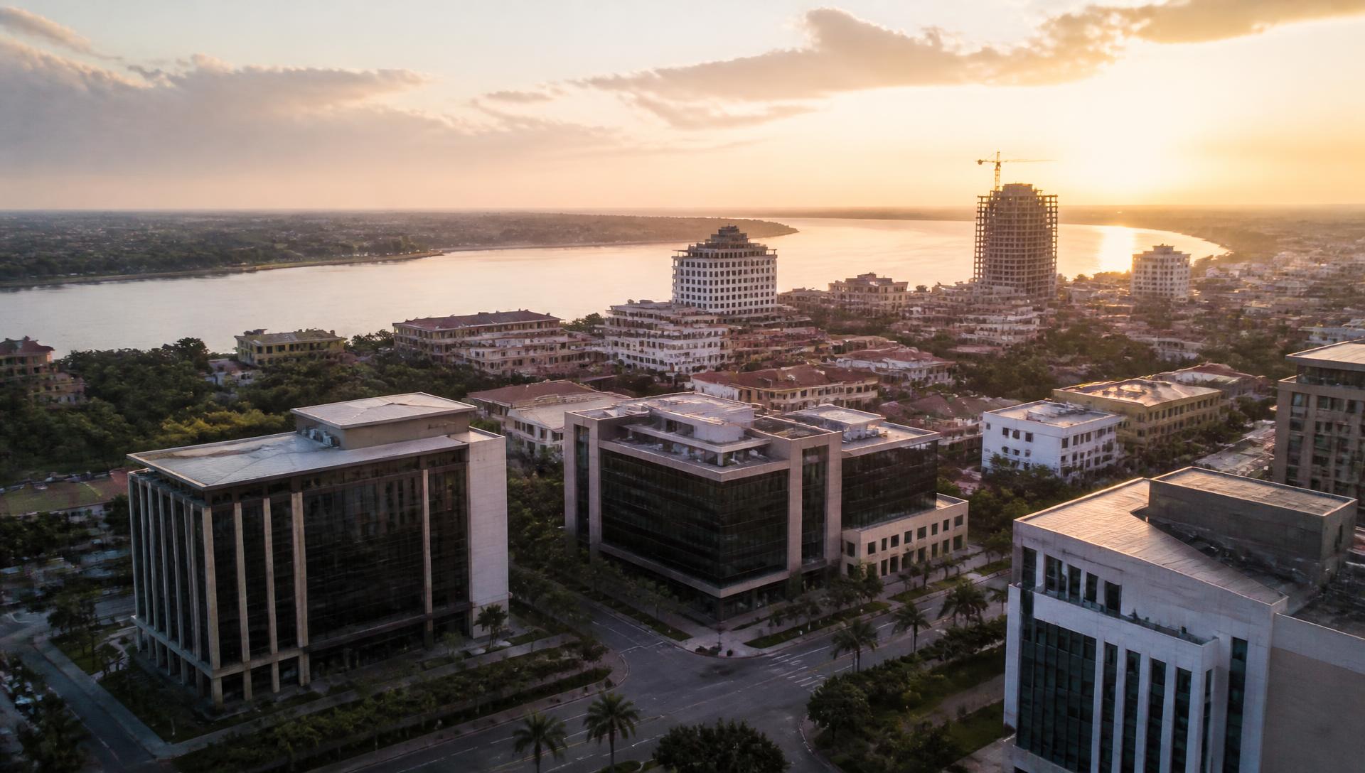 Aerial view of Vientiane, Laos at golden hour